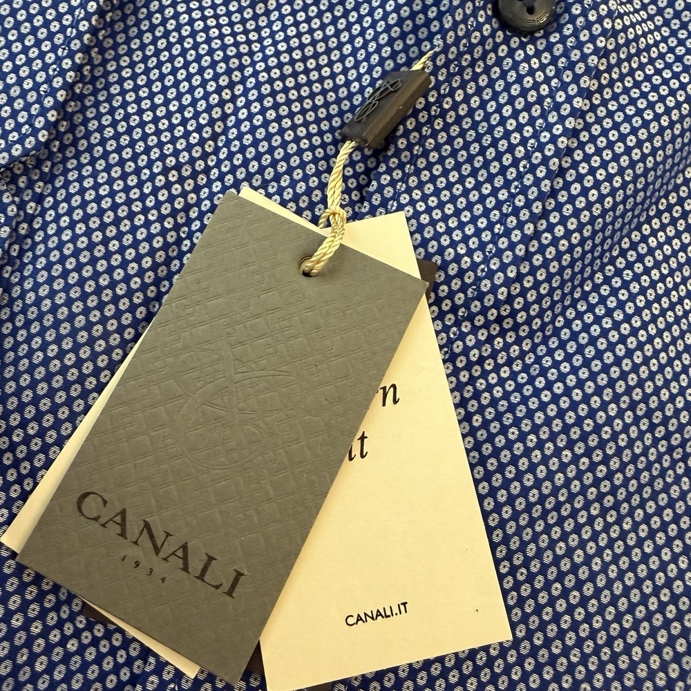 Canali Micro Print Men's 50 20.5 Modern Fit Blue Button Up Dress Shirt Exclusive - Picture 4 of 14